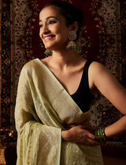 Pastel Green Handloom Pure Khaddi Tissue Silk Saree