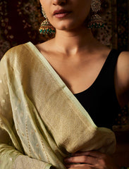 Pastel Green Handloom Pure Khaddi Tissue Silk Saree