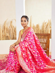 Hot Pink Handloom Upada Jaal Pure Katan Silk Saree