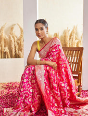 Hot Pink Handloom Upada Jaal Pure Katan Silk Saree