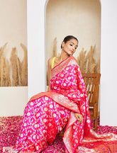 Hot Pink Handloom Upada Jaal Pure Katan Silk Saree
