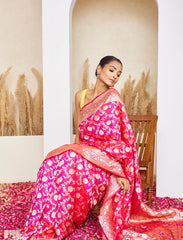Hot Pink Handloom Upada Jaal Pure Katan Silk Saree