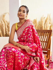 Hot Pink Handloom Upada Jaal Pure Katan Silk Saree