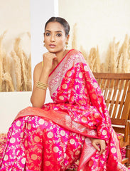 Hot Pink Handloom Upada Jaal Pure Katan Silk Saree
