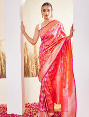 Fuchsia Pink Handwoven Pure Katan Silk Saree