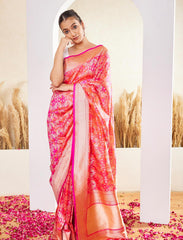 Fuchsia Pink Handwoven Pure Katan Silk Saree