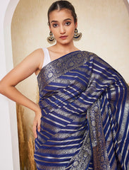Masaba Blue Leheriya Pattern Crepe Silk Saree