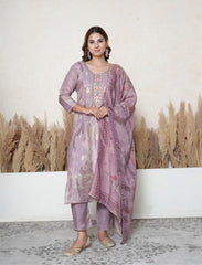 Medium Antique tissue shimmer suit with Embroidered neck