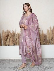 Medium Antique tissue shimmer suit with Embroidered neck