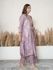 Medium Antique tissue shimmer suit with Embroidered neck