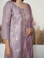 Medium Antique tissue shimmer suit with Embroidered neck