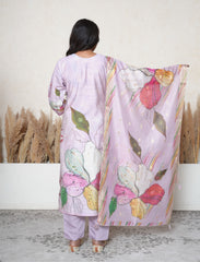 Lilac digital print embroidered suit set