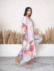 Lilac digital print embroidered suit set
