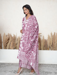 Plus size Antique Fuschia floral printed cotton suit set