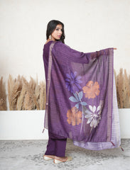 Imperial magenta silk blend embroidered suit set with digital print dupatta