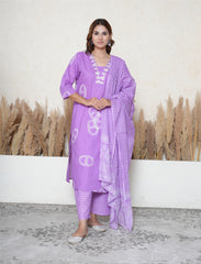 Plus size Deep Lilac cotton Printed suit set