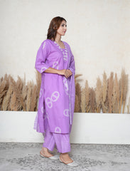 Plus size Deep Lilac cotton Printed suit set