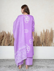 Plus size Deep Lilac cotton Printed suit set