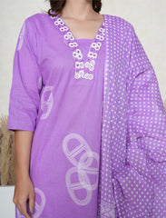 Plus size Deep Lilac cotton Printed suit set