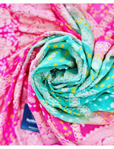 Ombre shaded Hot Pink & Sea Green Pure Khaddi Georgette Rye Bandhej Dupatta