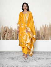 Fire Yellow kurta set with tree and bird motifs
