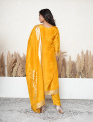 Fire Yellow kurta set with tree and bird motifs