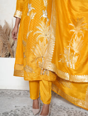 Fire Yellow kurta set with tree and bird motifs