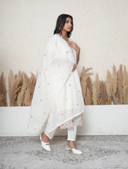 Off-White Cotton Chikankari Suit Set with Embroidered Dupatta