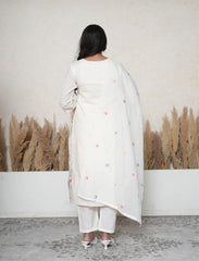 Off-White Cotton Chikankari Suit Set with Embroidered Dupatta