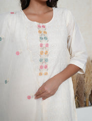 Off-White Cotton Chikankari Suit Set with Embroidered Dupatta
