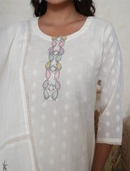 Off-White Khadi Cotton Embroidered Suit Set with Lace Detailing