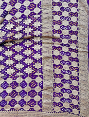 Purple Pure Khaddi Georgette Rye Bandhej Dupatta With Banarasi Weave