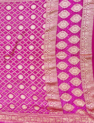 Hot Pink Pure Khaddi Georgette Rye Bandhej Dupatta Gharchola Pattern