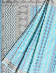 Aqua Blue Kota Chanderi Cotton Silk Saree