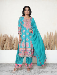 Dark Turquoise Luxurious muslin pakistani mirror work suit