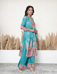 Dark Turquoise Luxurious muslin pakistani mirror work suit