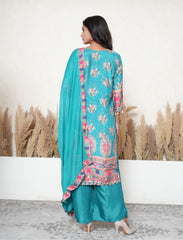 Dark Turquoise Luxurious muslin pakistani mirror work suit