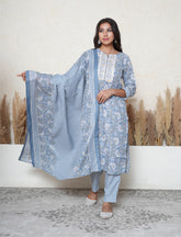 Grey printed printed kalamkari kurta set