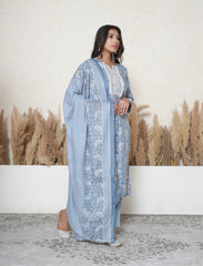 Grey printed printed kalamkari kurta set