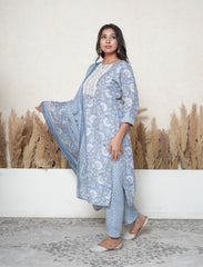 Grey printed printed kalamkari kurta set