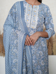 Grey printed printed kalamkari kurta set