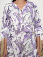 African Violet Leaf Print Khadi Cotton Co-ord Set with Mirror Work