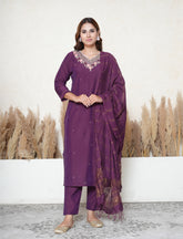 Purple Embroidered kurta set