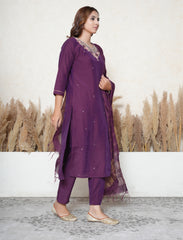 Purple Embroidered kurta set