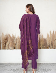 Purple Embroidered kurta set