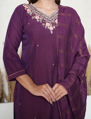 Purple Embroidered kurta set