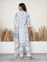 Lava Grey & White cotton Stitched Suit Set