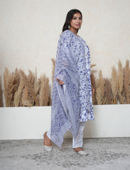 Midnight Blue & White Floral Printed Cotton Suit Set