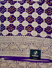 Purple Pure Khaddi Georgette Rye Bandhej Dupatta With Banarasi Weave