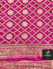 Hot Pink Pure Khaddi Georgette Rye Bandhej Dupatta Gharchola Pattern